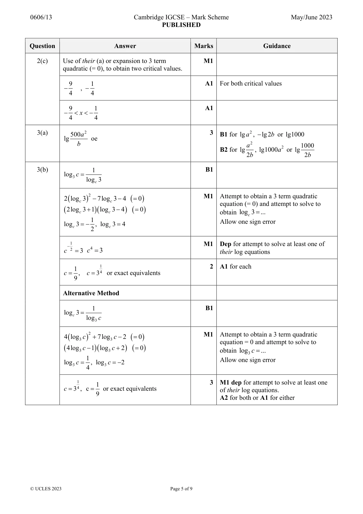 Mark scheme, page 5 of 9