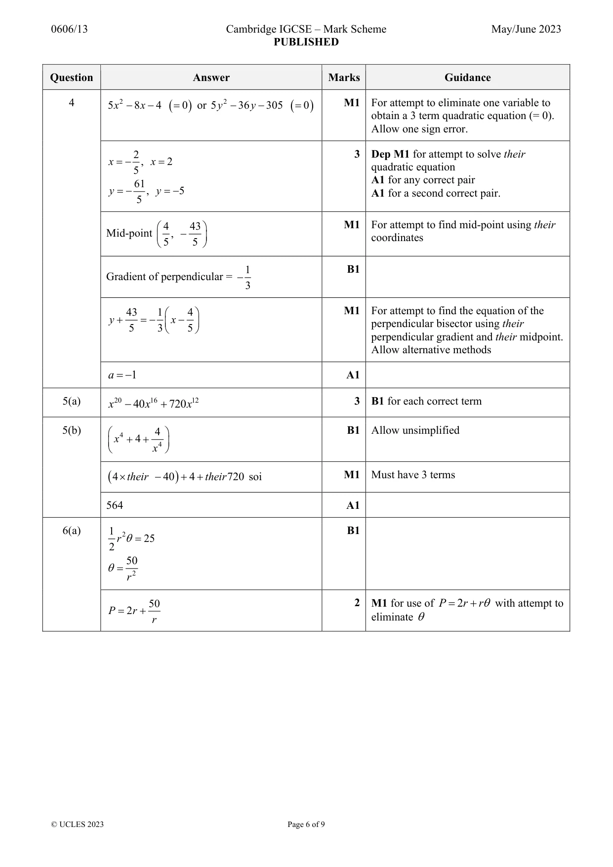 Mark scheme, page 6 of 9