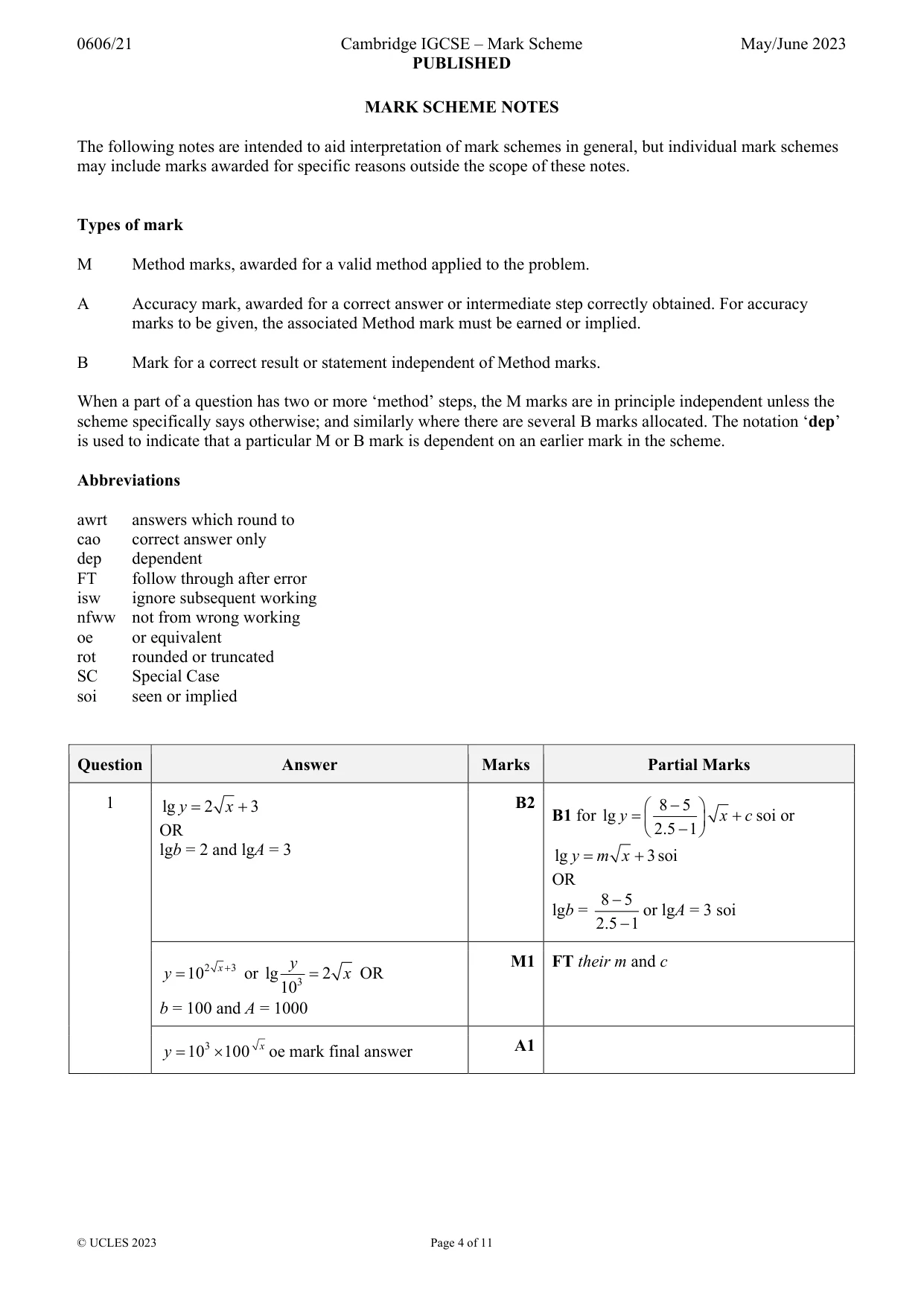 Mark scheme, page 4 of 11