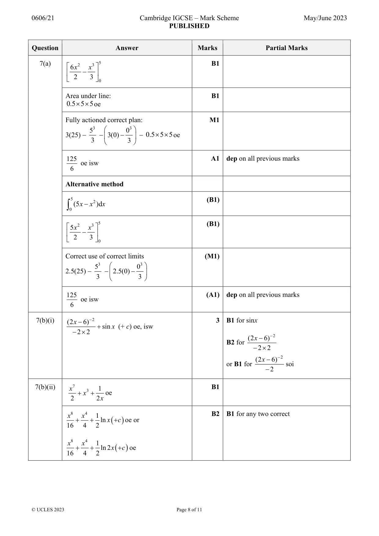 Mark scheme, page 8 of 11