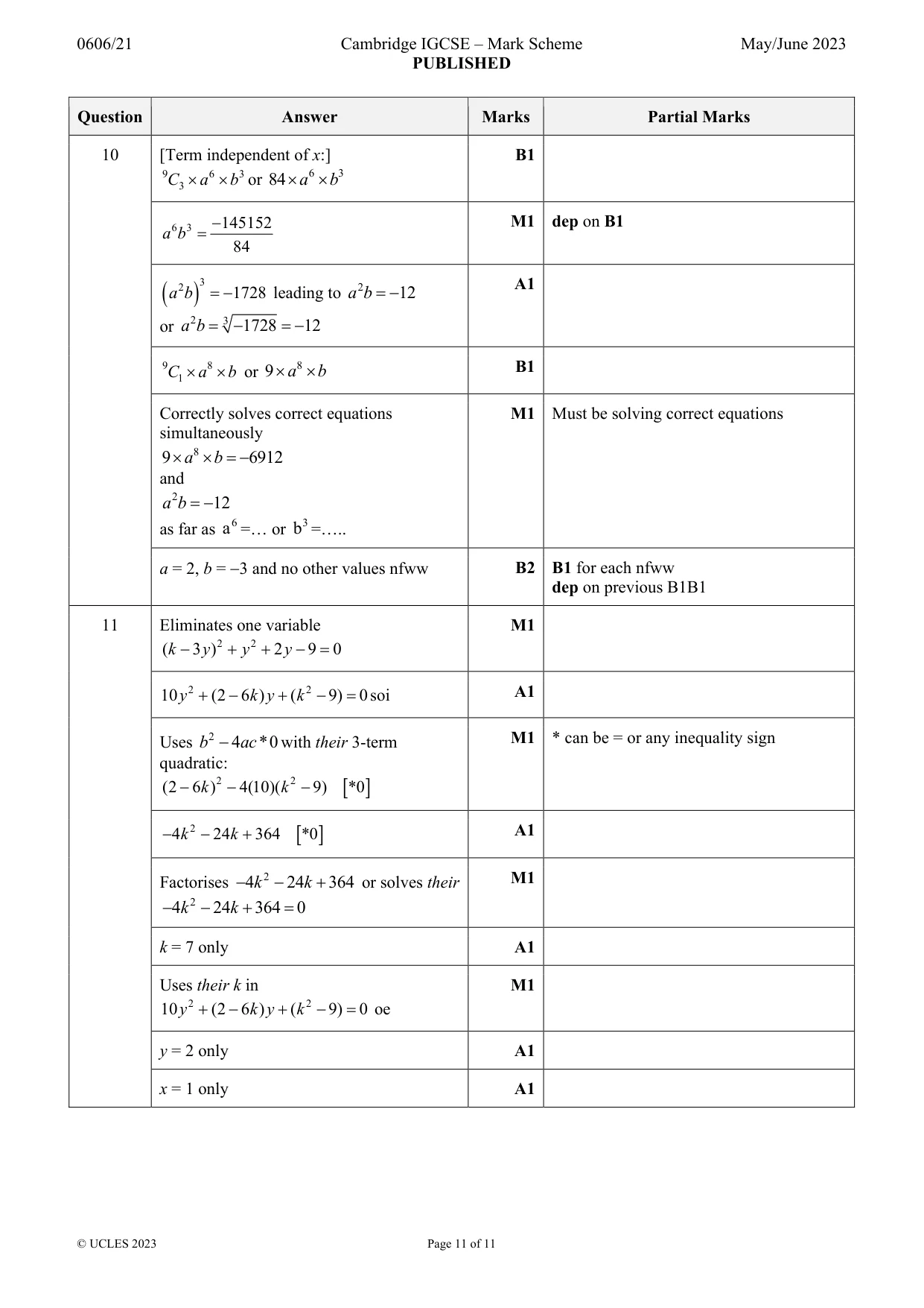 Mark scheme, page 11 of 11
