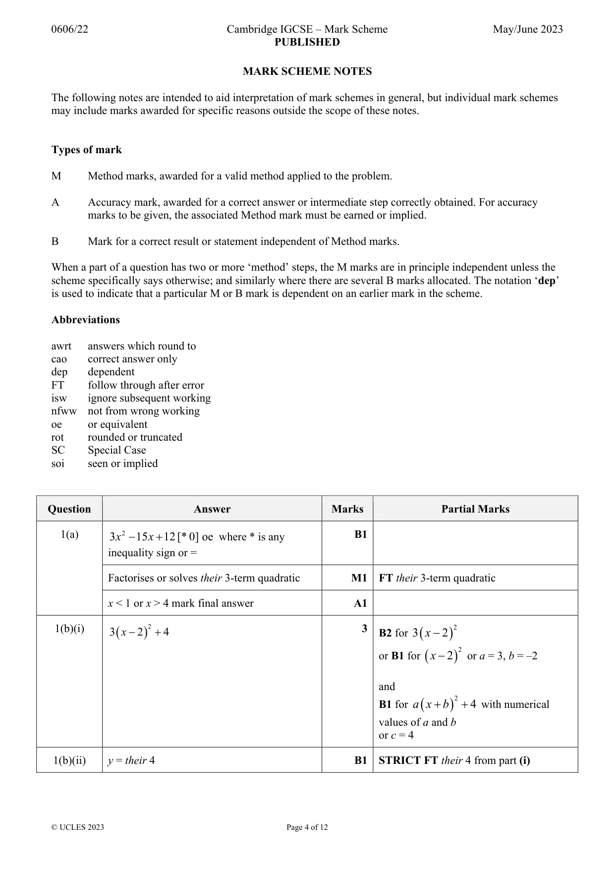 Mark scheme, page 4 of 12