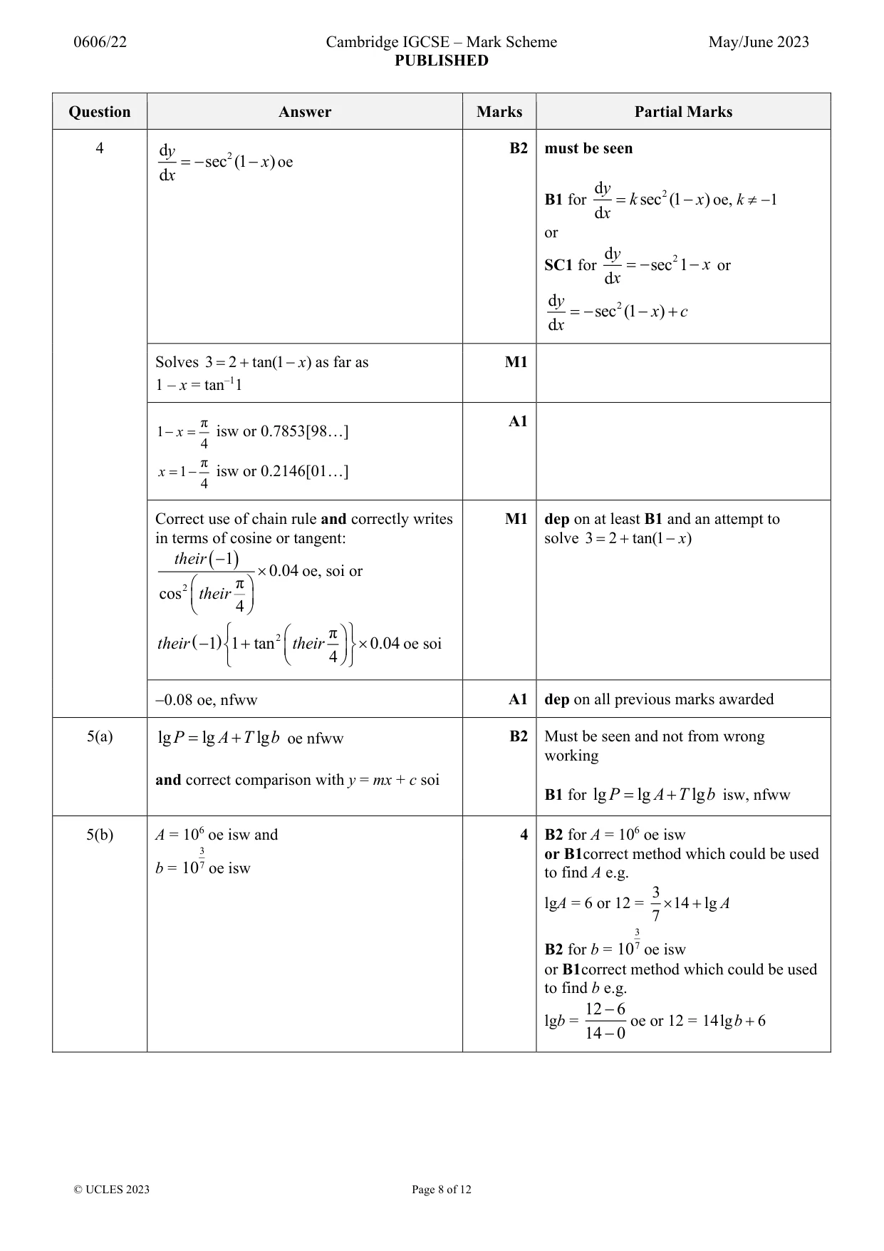 Mark scheme, page 8 of 12