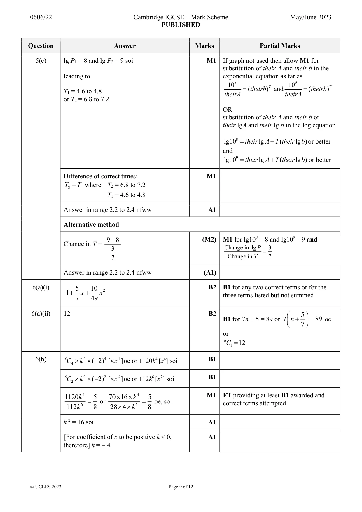 Mark scheme, page 9 of 12