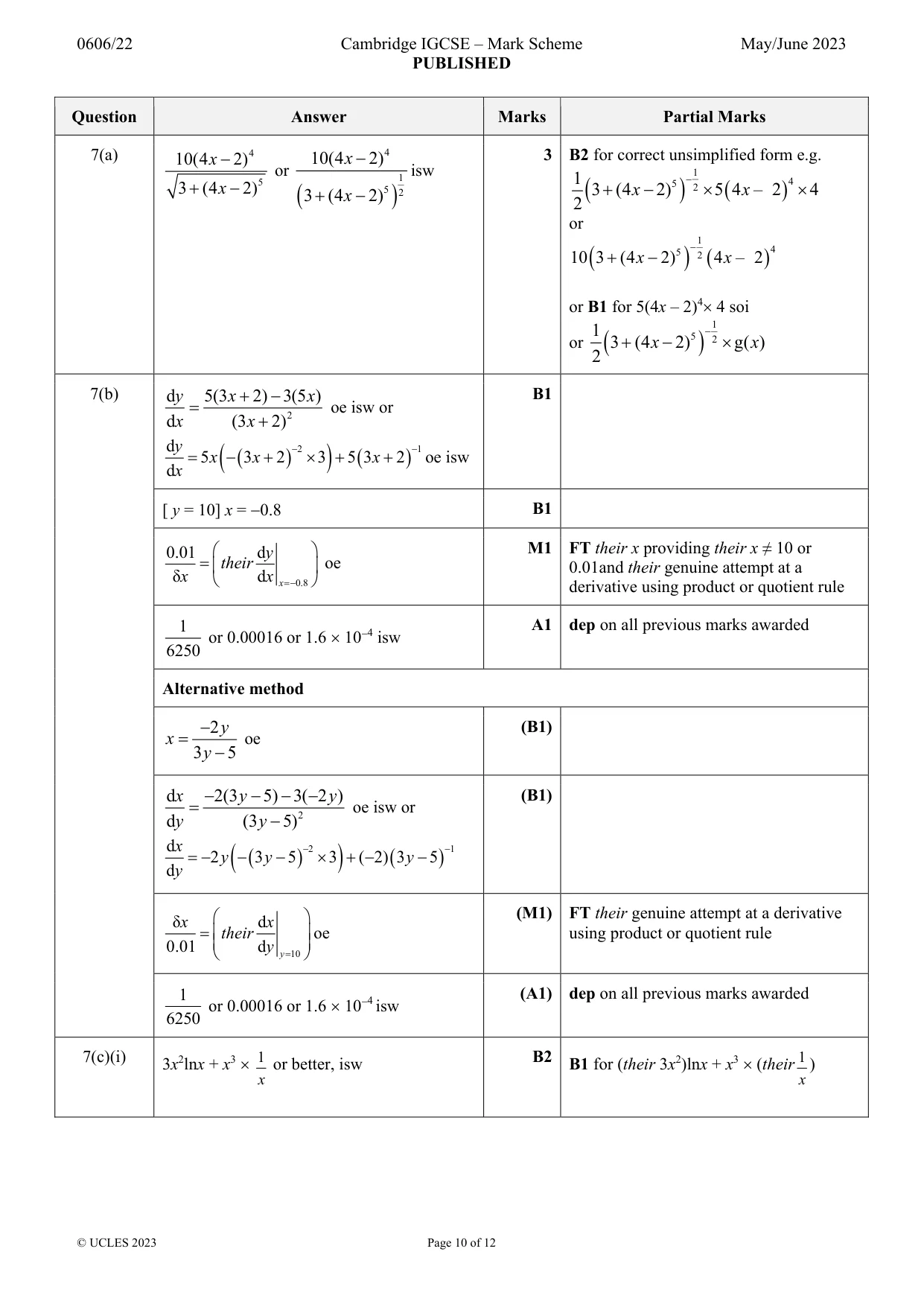 Mark scheme, page 10 of 12