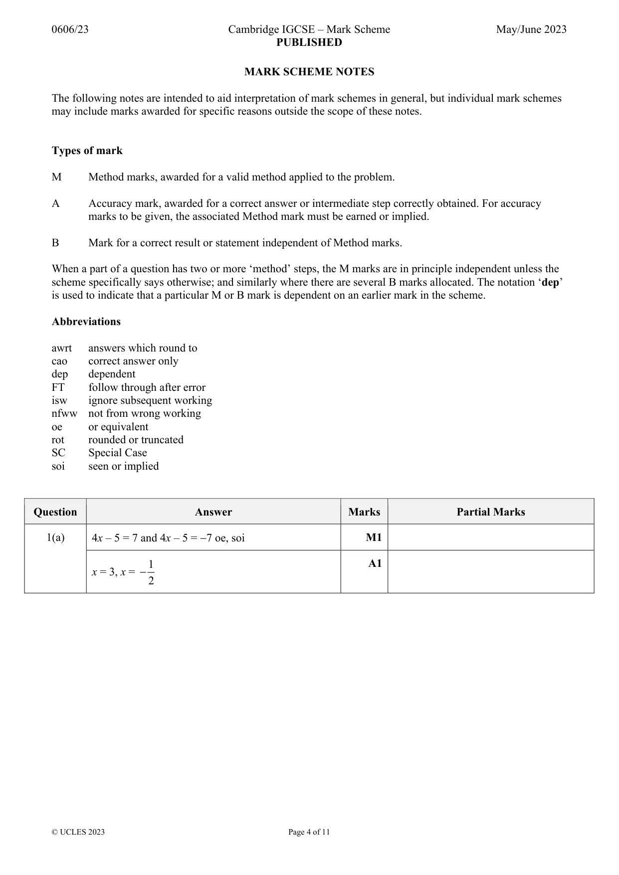 Mark scheme, page 4 of 11