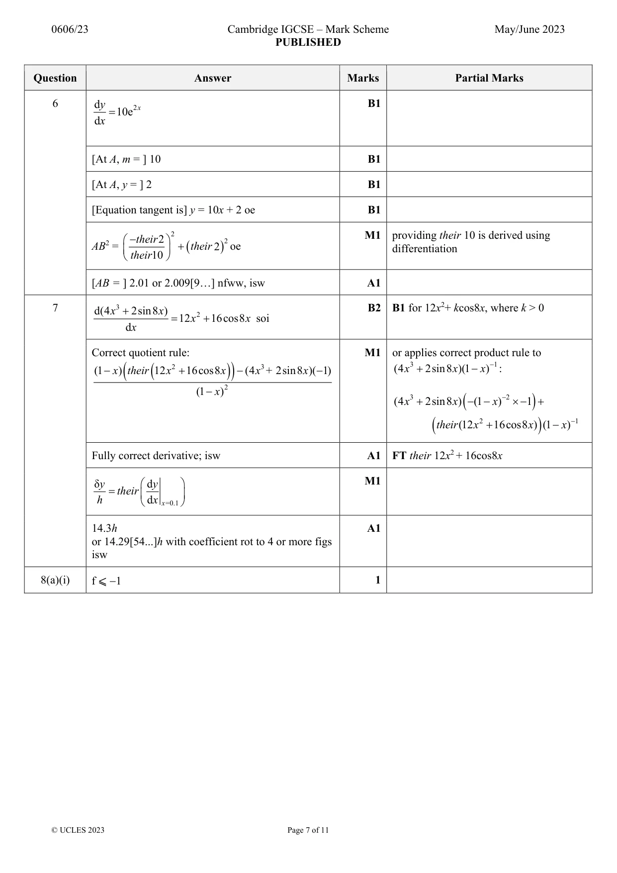 Mark scheme, page 7 of 11