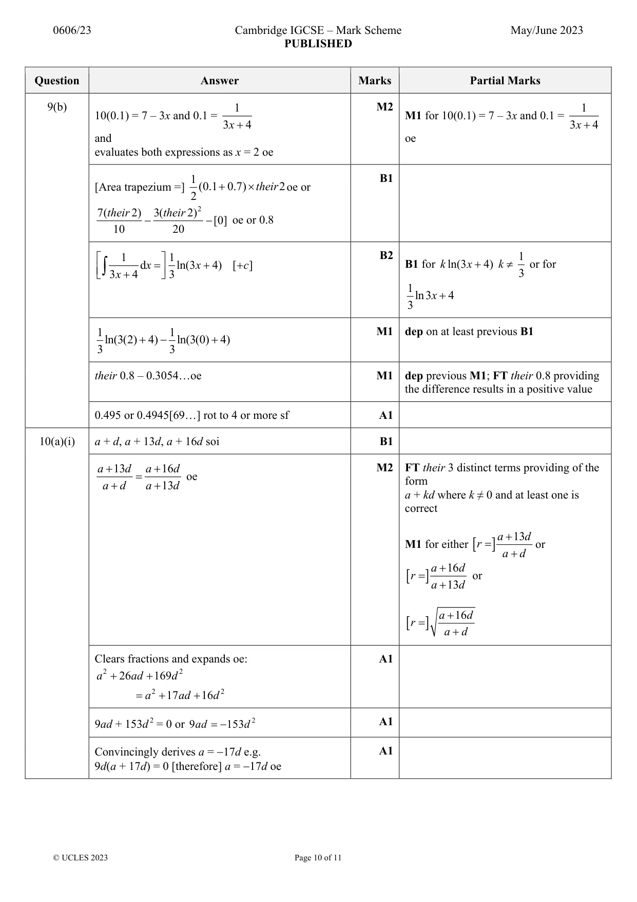 Mark scheme, page 10 of 11