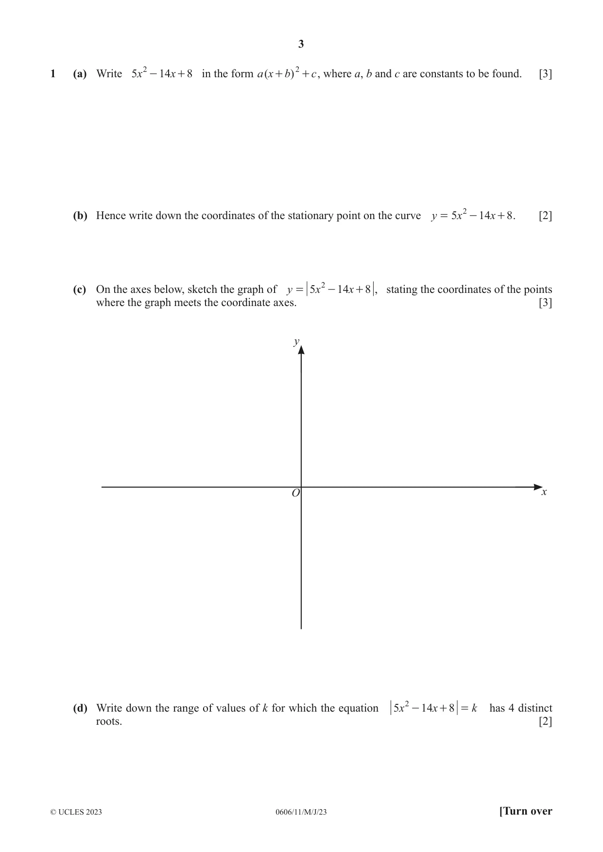 Cambridge IGCSE Mathematics - Additional 0606 2023 May/June Paper 1 · Variant 1 question paper, page 3 of 16