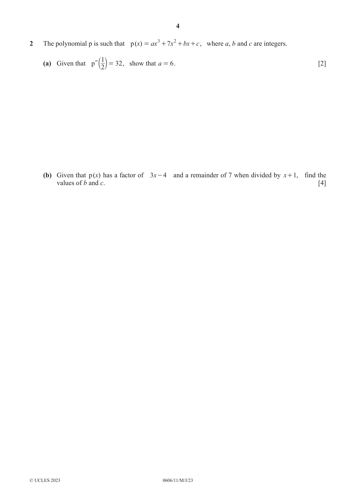 Cambridge IGCSE Mathematics - Additional 0606 2023 May/June Paper 1 · Variant 1 question paper, page 4 of 16