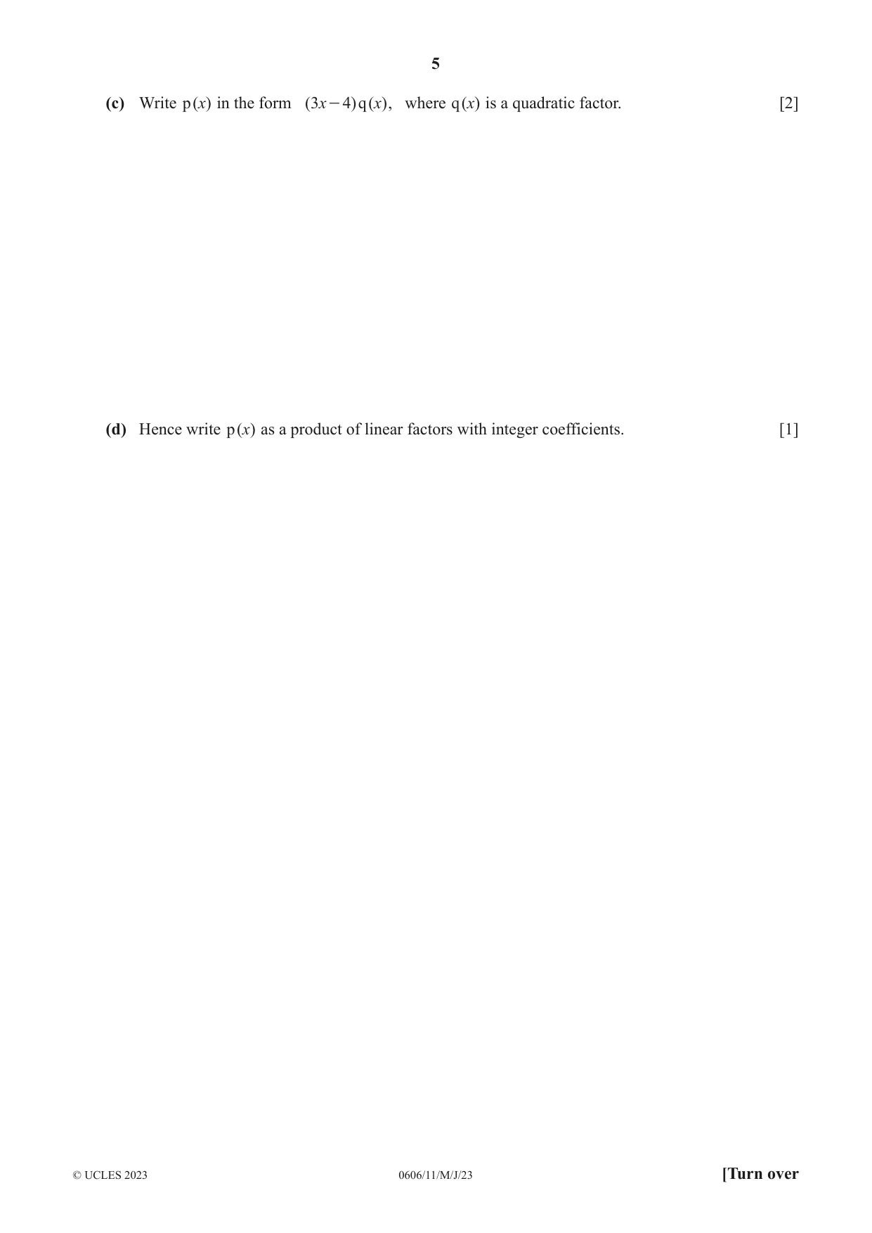 Cambridge IGCSE Mathematics - Additional 0606 2023 May/June Paper 1 · Variant 1 question paper, page 5 of 16