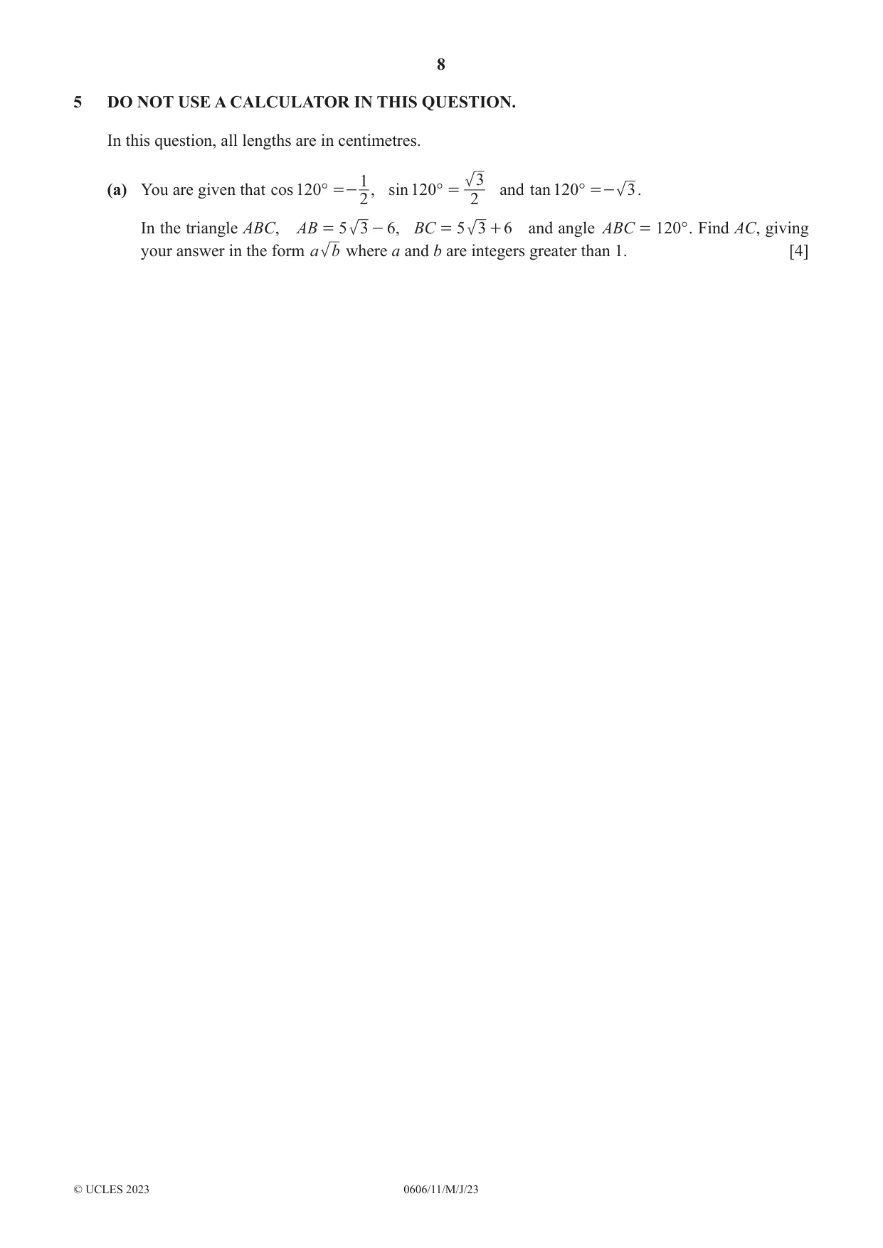 Cambridge IGCSE Mathematics - Additional 0606 2023 May/June Paper 1 · Variant 1 question paper, page 8 of 16