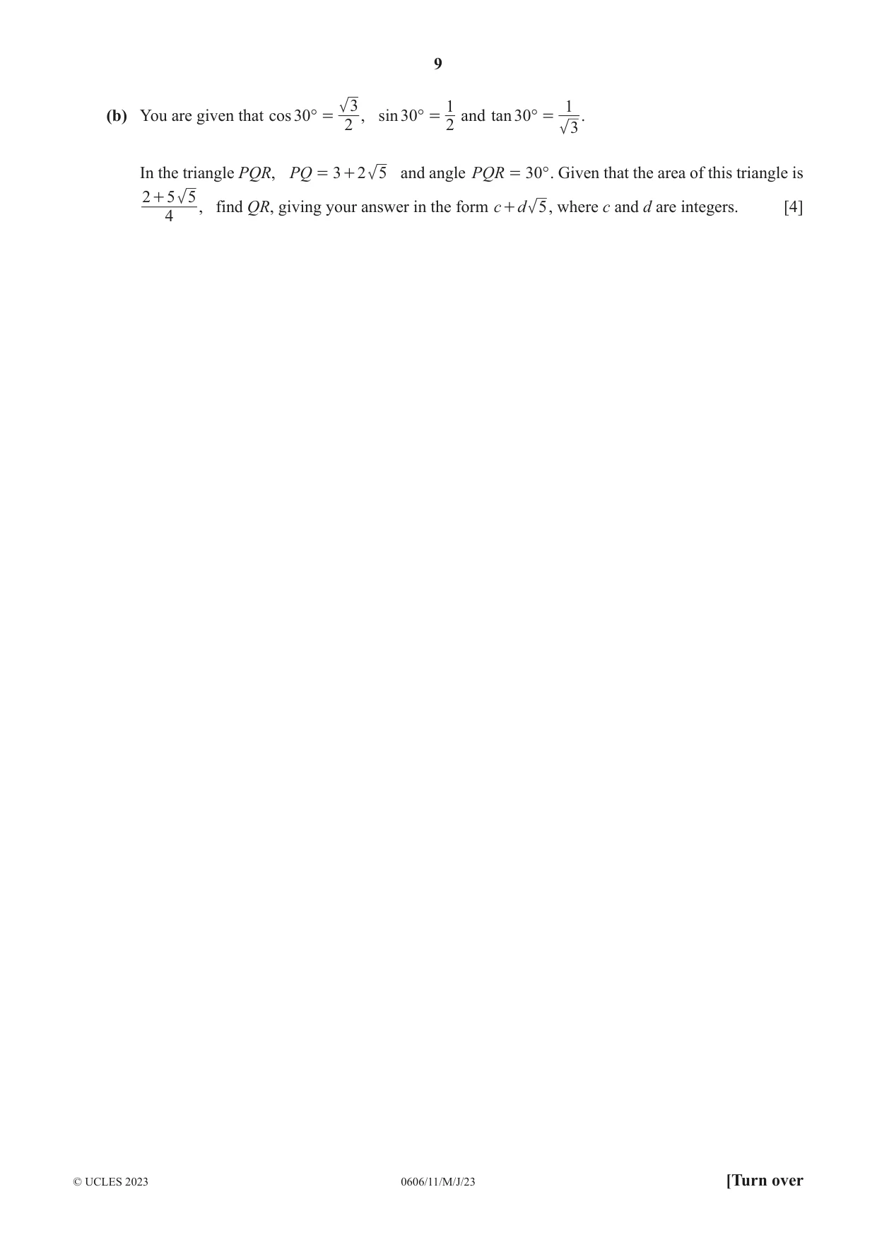 Cambridge IGCSE Mathematics - Additional 0606 2023 May/June Paper 1 · Variant 1 question paper, page 9 of 16