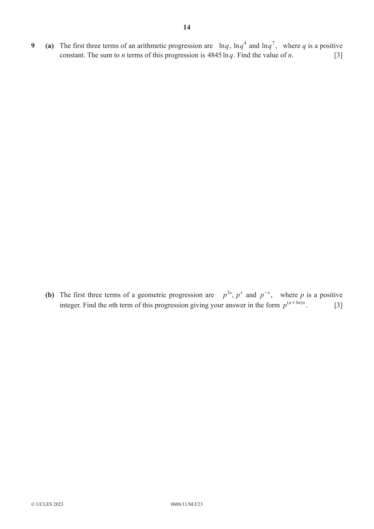 Cambridge IGCSE Mathematics - Additional 0606 2023 May/June Paper 1 · Variant 1 question paper, page 14 of 16