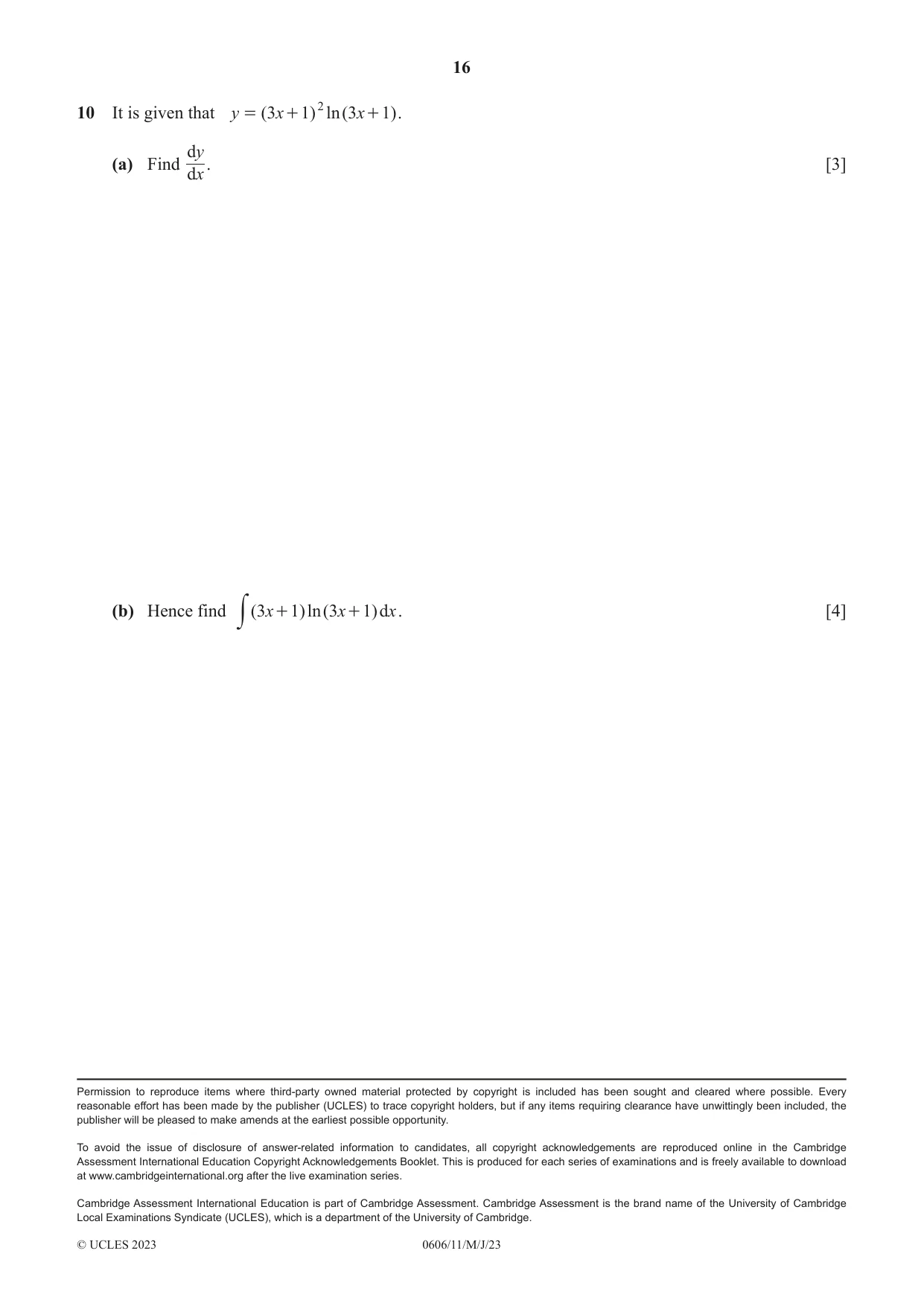Cambridge IGCSE Mathematics - Additional 0606 2023 May/June Paper 1 · Variant 1 question paper, page 16 of 16
