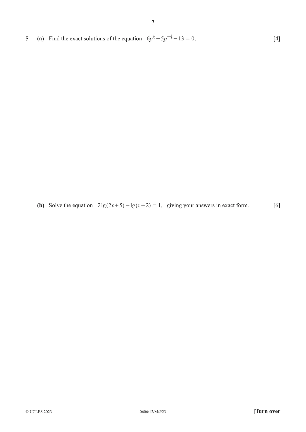 Cambridge IGCSE Mathematics - Additional 0606 2023 May/June Paper 1 · Variant 2 question paper, page 7 of 16