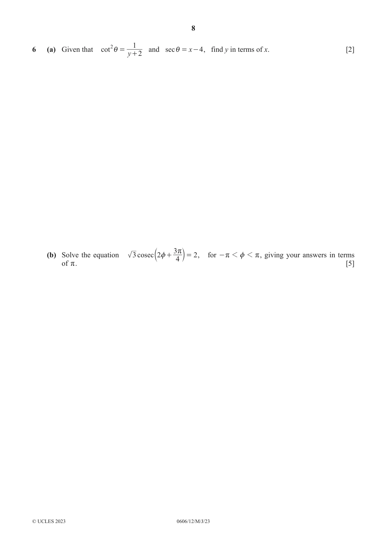 Cambridge IGCSE Mathematics - Additional 0606 2023 May/June Paper 1 · Variant 2 question paper, page 8 of 16