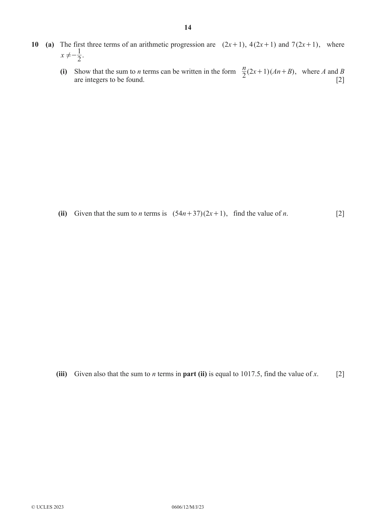 Cambridge IGCSE Mathematics - Additional 0606 2023 May/June Paper 1 · Variant 2 question paper, page 14 of 16