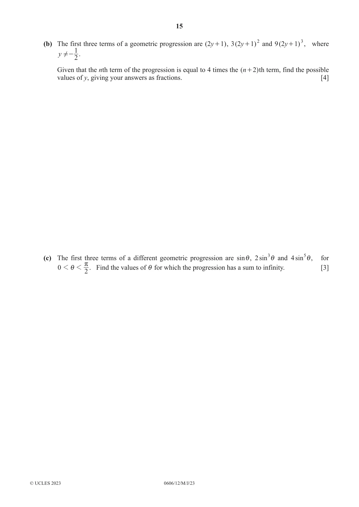 Cambridge IGCSE Mathematics - Additional 0606 2023 May/June Paper 1 · Variant 2 question paper, page 15 of 16
