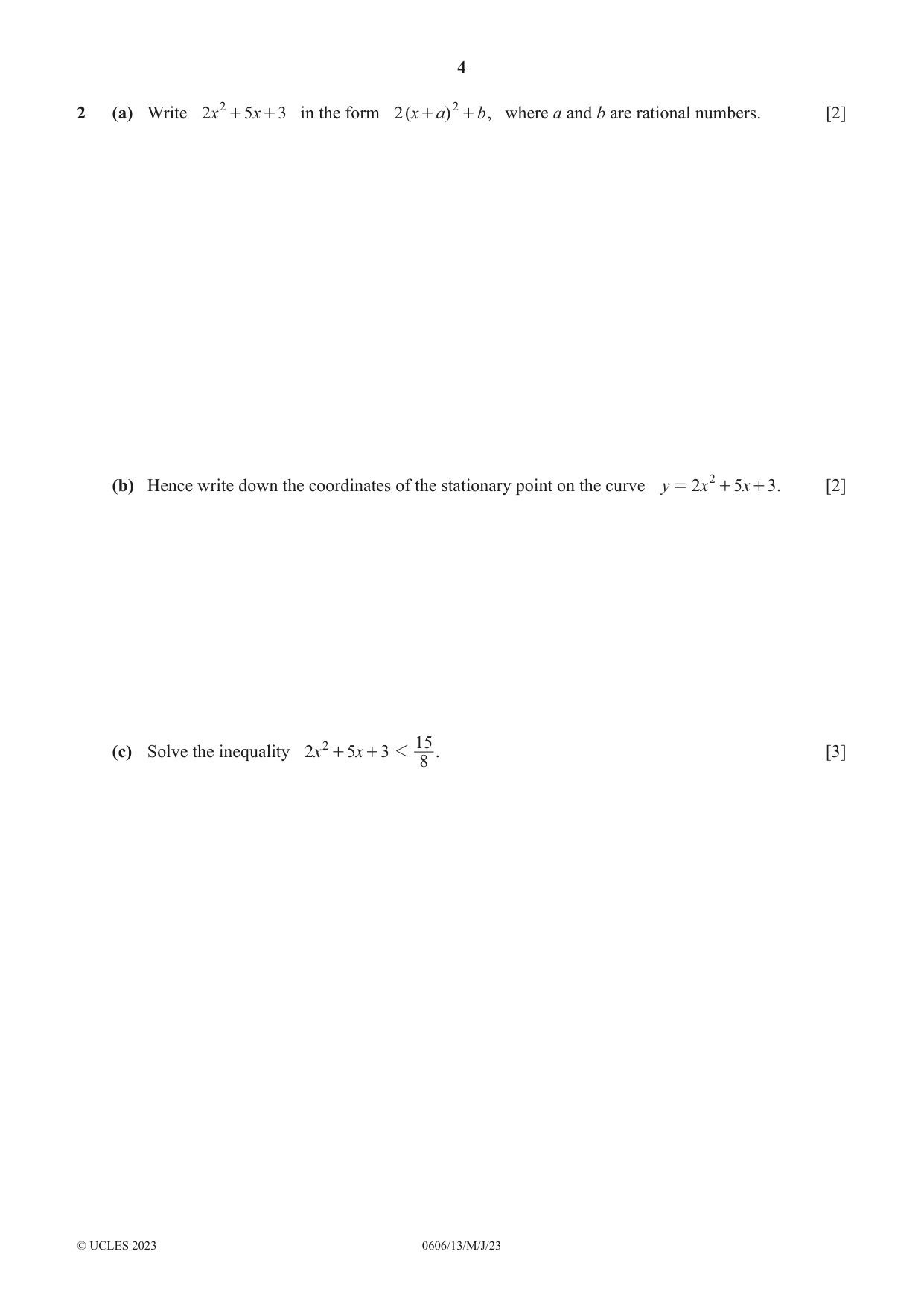 Cambridge IGCSE Mathematics - Additional 0606 2023 May/June Paper 1 · Variant 3 question paper, page 4 of 16