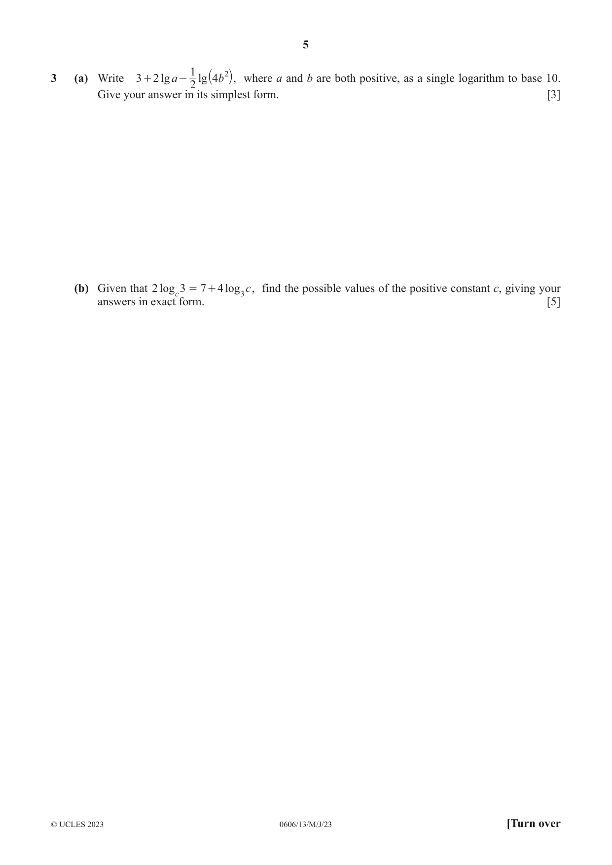 Cambridge IGCSE Mathematics - Additional 0606 2023 May/June Paper 1 · Variant 3 question paper, page 5 of 16