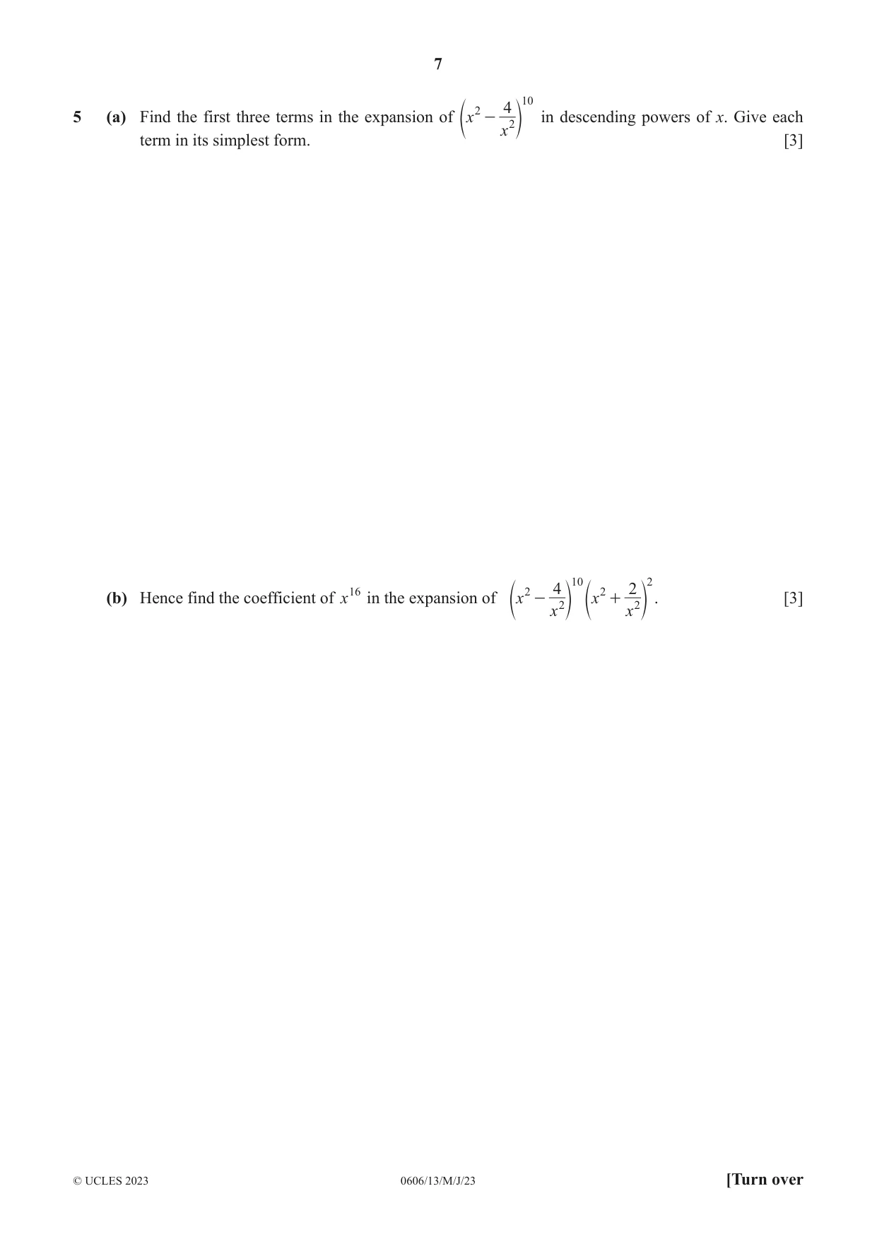 Cambridge IGCSE Mathematics - Additional 0606 2023 May/June Paper 1 · Variant 3 question paper, page 7 of 16
