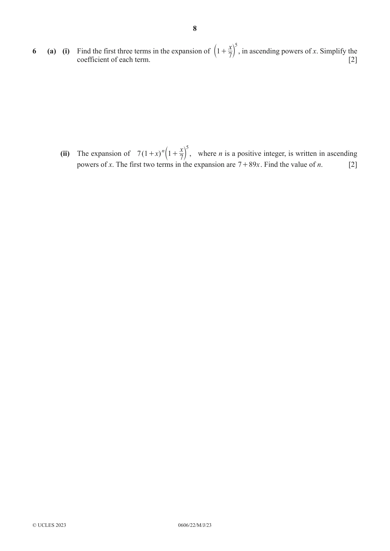 Cambridge IGCSE Mathematics - Additional 0606 2023 May/June Paper 2 · Variant 2 question paper, page 8 of 16