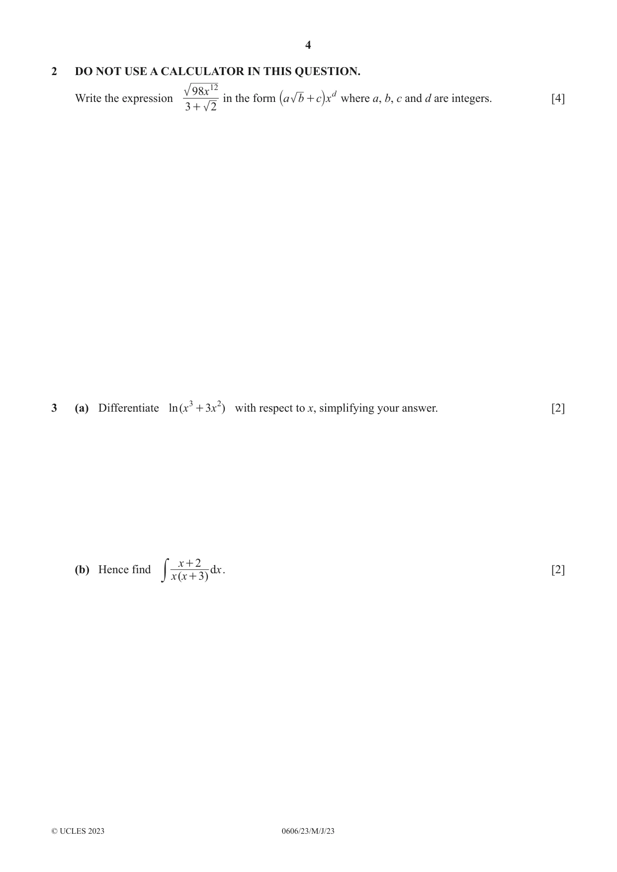Cambridge IGCSE Mathematics - Additional 0606 2023 May/June Paper 2 · Variant 3 question paper, page 4 of 16
