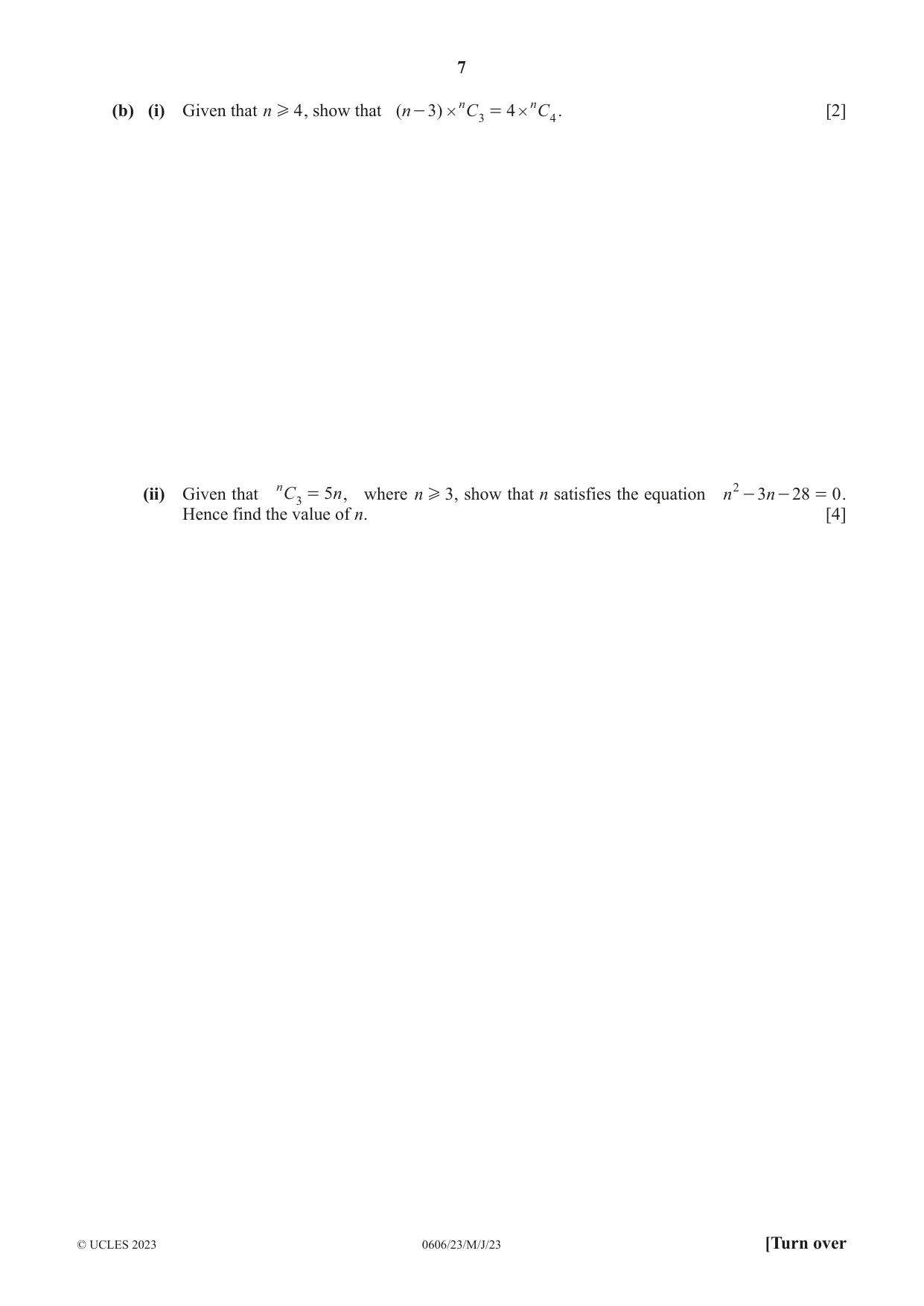 Cambridge IGCSE Mathematics - Additional 0606 2023 May/June Paper 2 · Variant 3 question paper, page 7 of 16