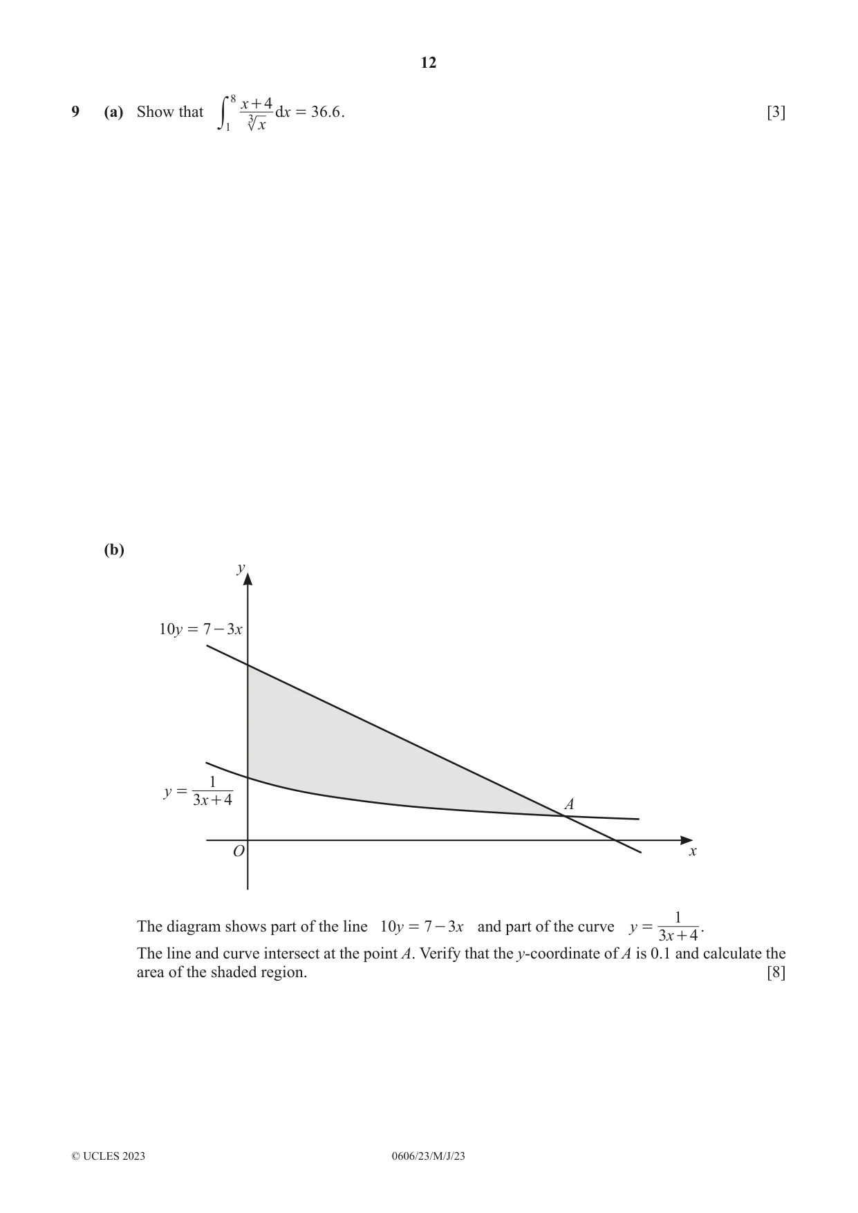 Cambridge IGCSE Mathematics - Additional 0606 2023 May/June Paper 2 · Variant 3 question paper, page 12 of 16