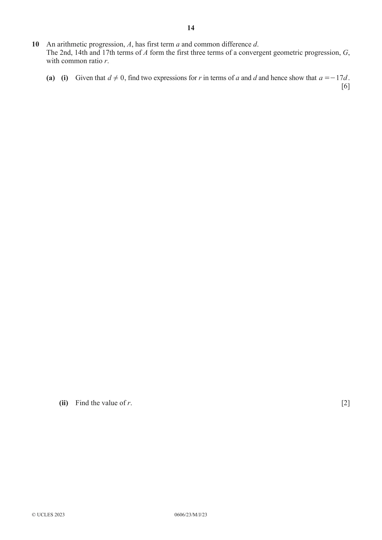 Cambridge IGCSE Mathematics - Additional 0606 2023 May/June Paper 2 · Variant 3 question paper, page 14 of 16