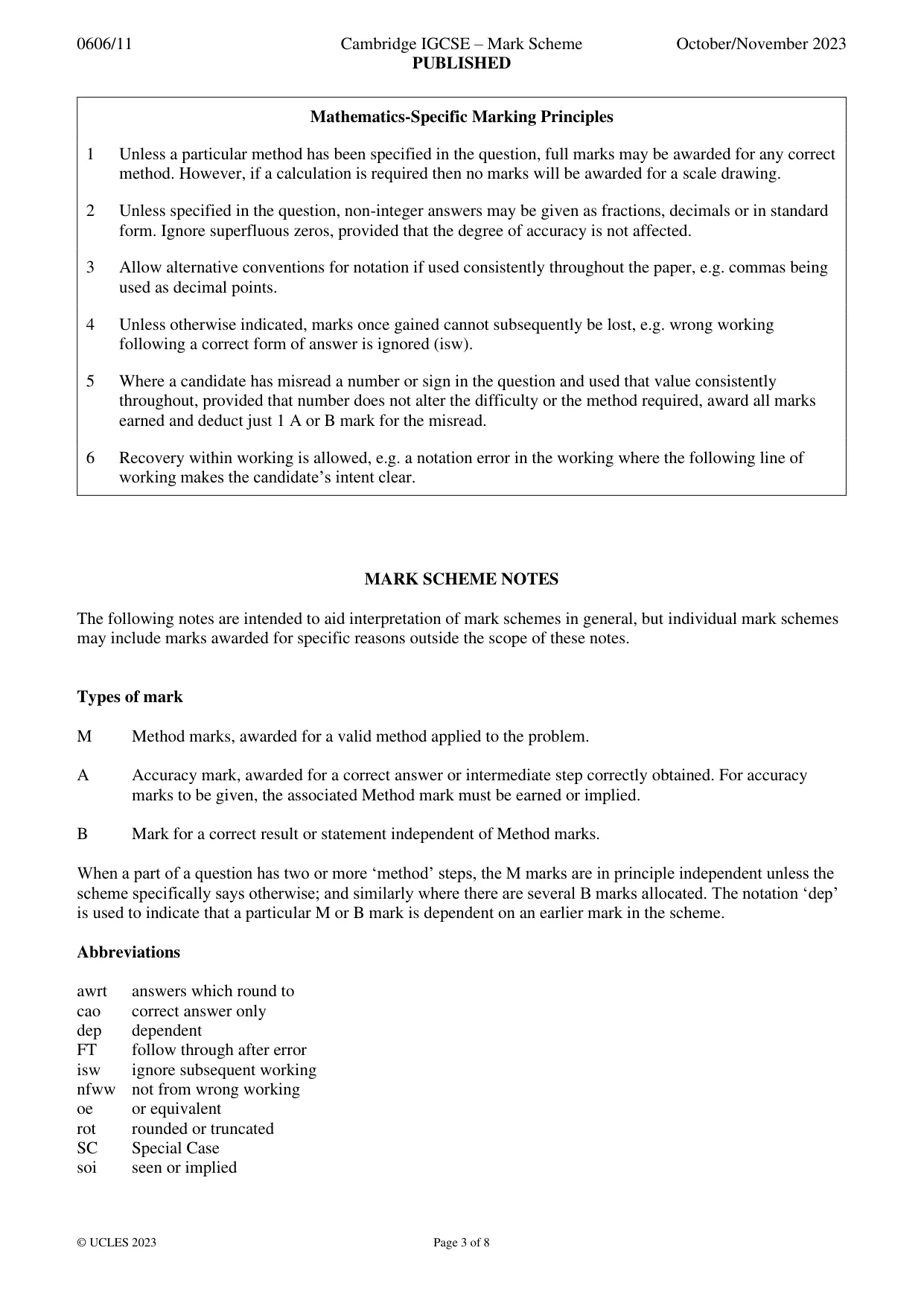 Mark scheme, page 3 of 8