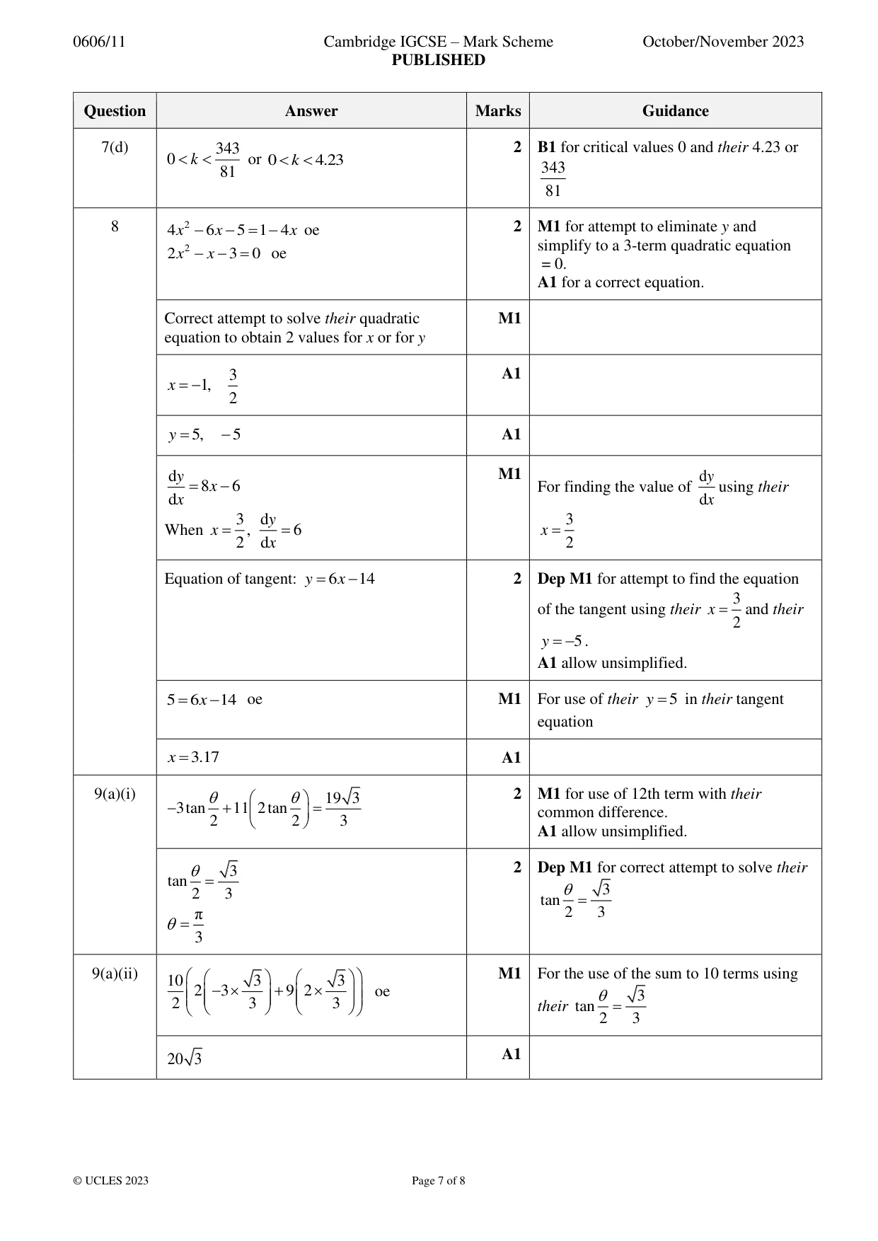 Mark scheme, page 7 of 8