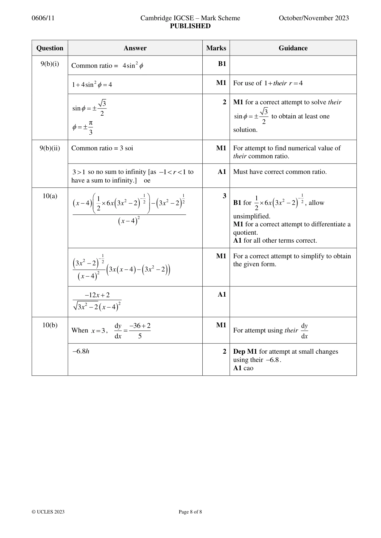 Mark scheme, page 8 of 8