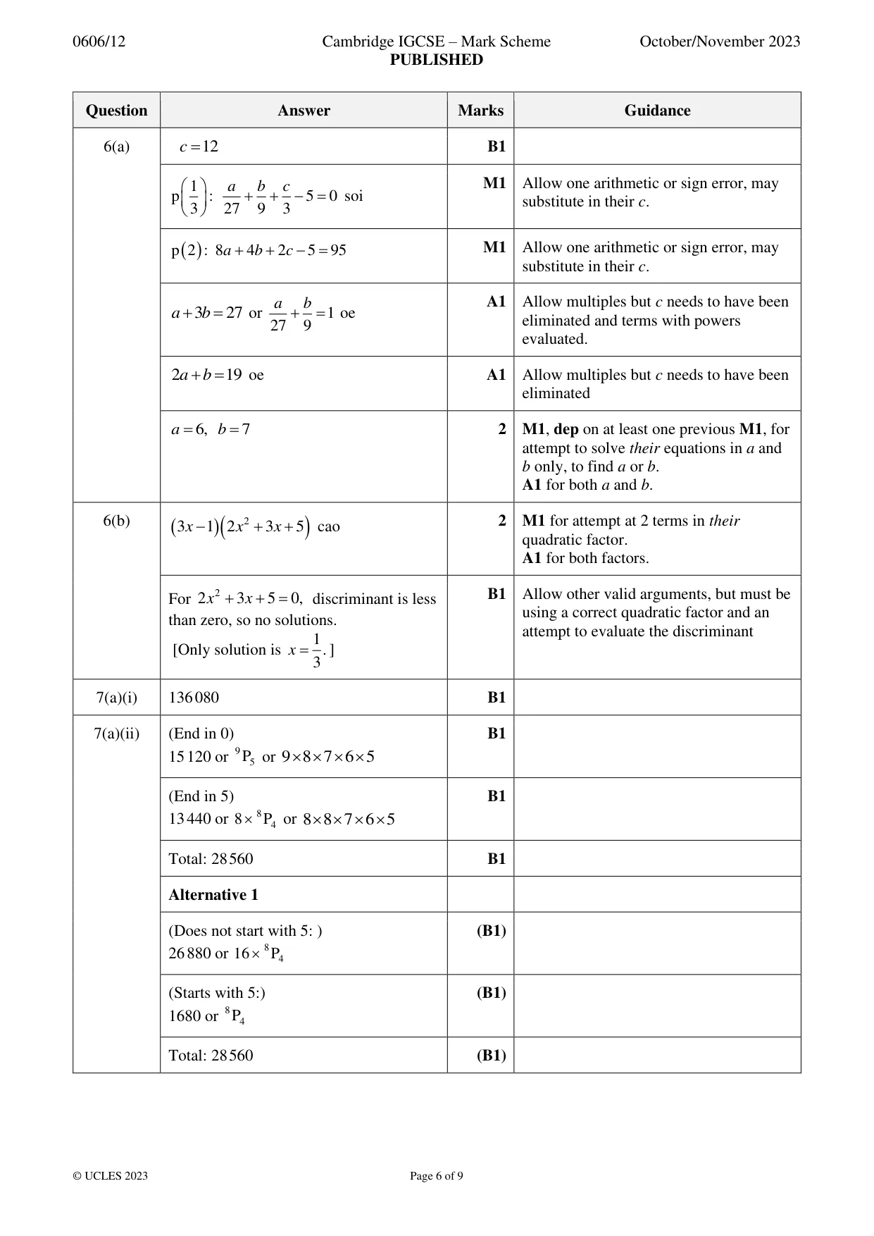 Mark scheme, page 6 of 9