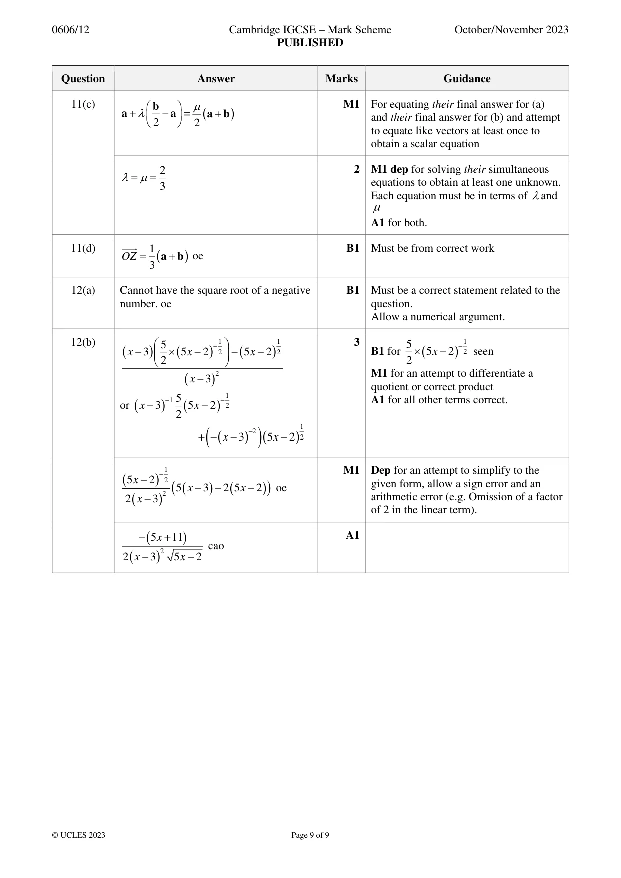 Mark scheme, page 9 of 9