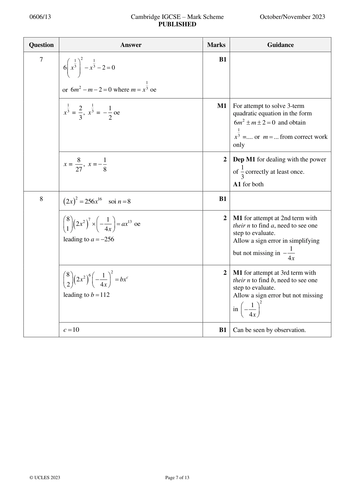 Mark scheme, page 7 of 13