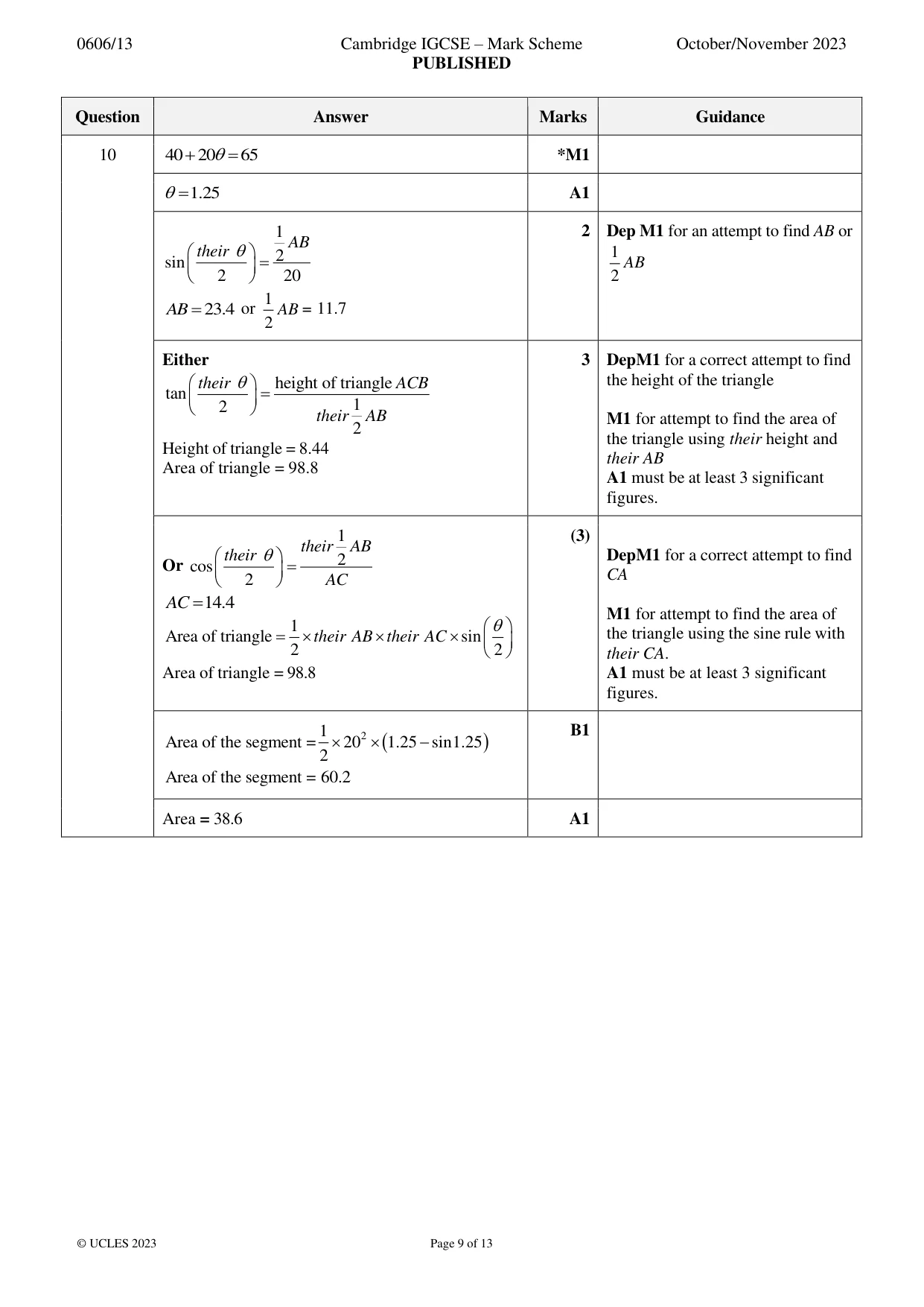 Mark scheme, page 9 of 13