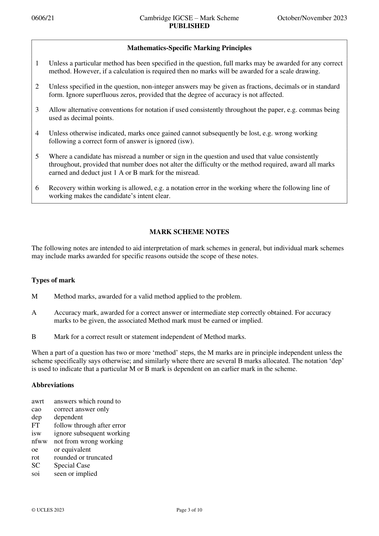 Mark scheme, page 3 of 10