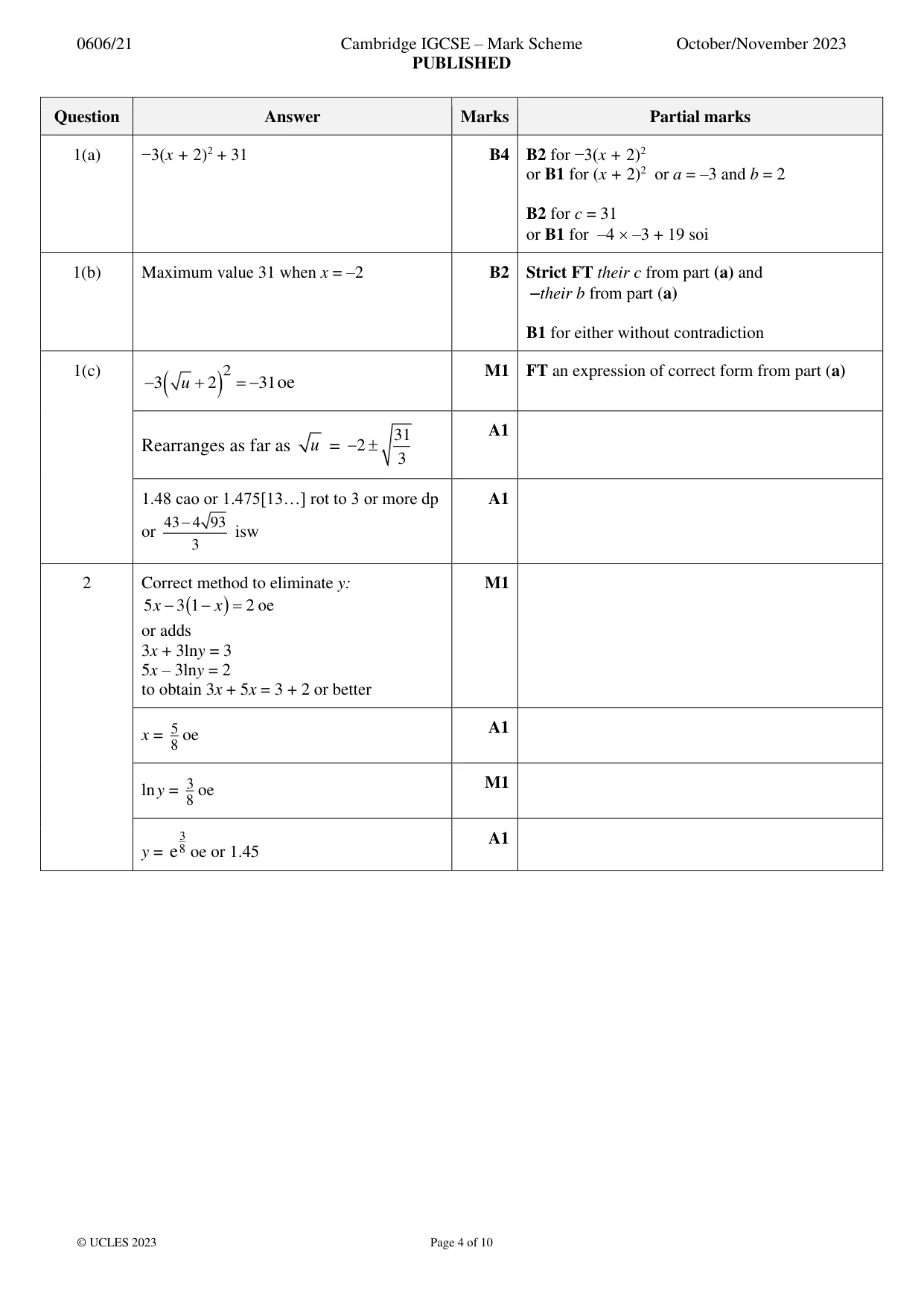 Mark scheme, page 4 of 10