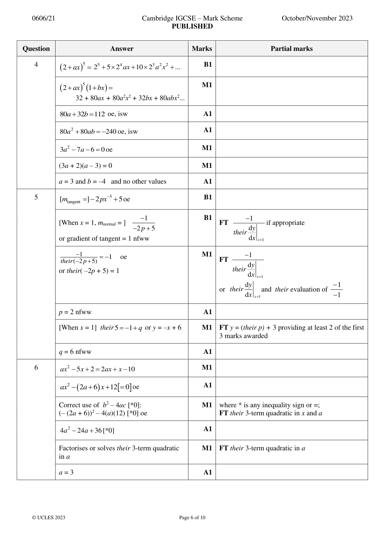 Mark scheme, page 6 of 10