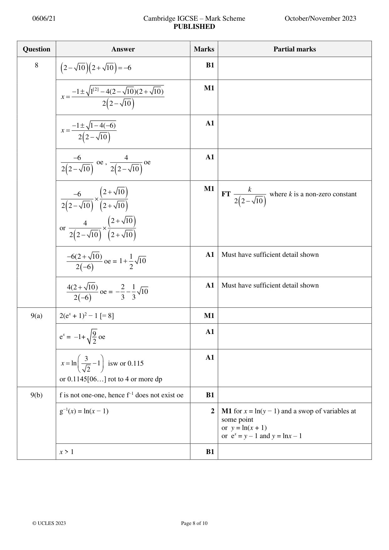 Mark scheme, page 8 of 10