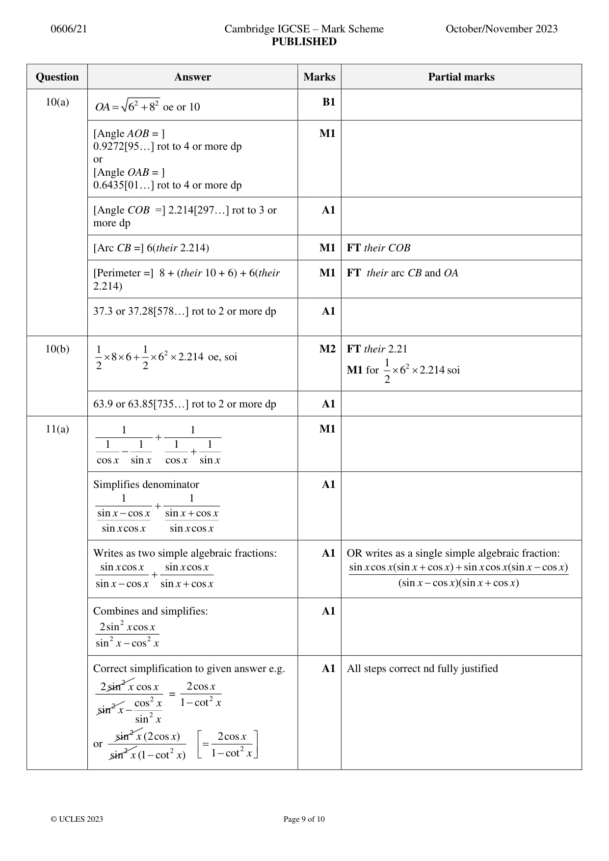 Mark scheme, page 9 of 10