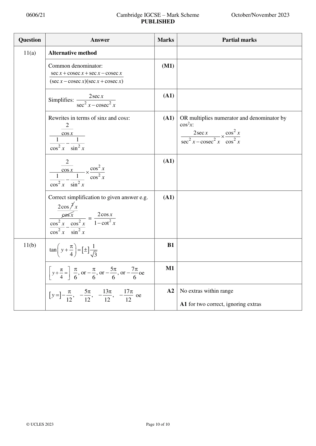 Mark scheme, page 10 of 10