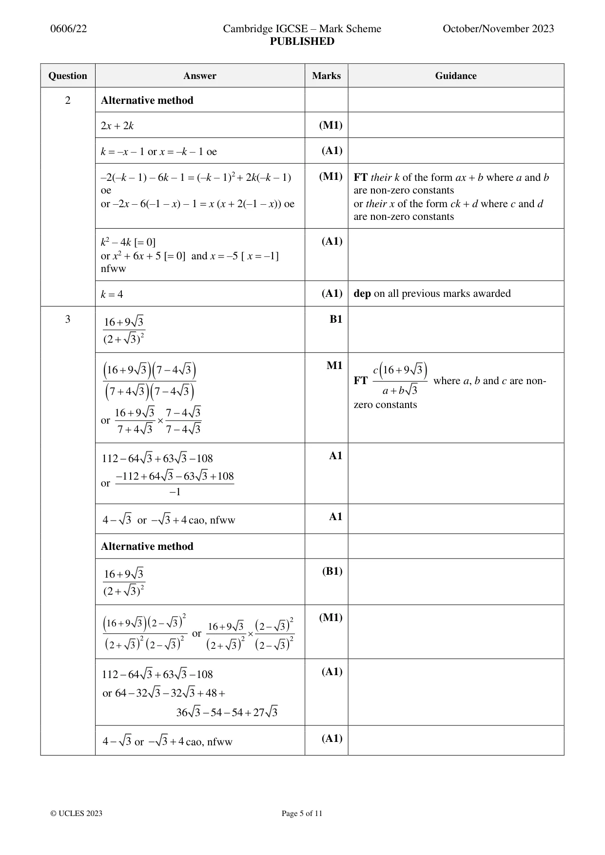 Mark scheme, page 5 of 11