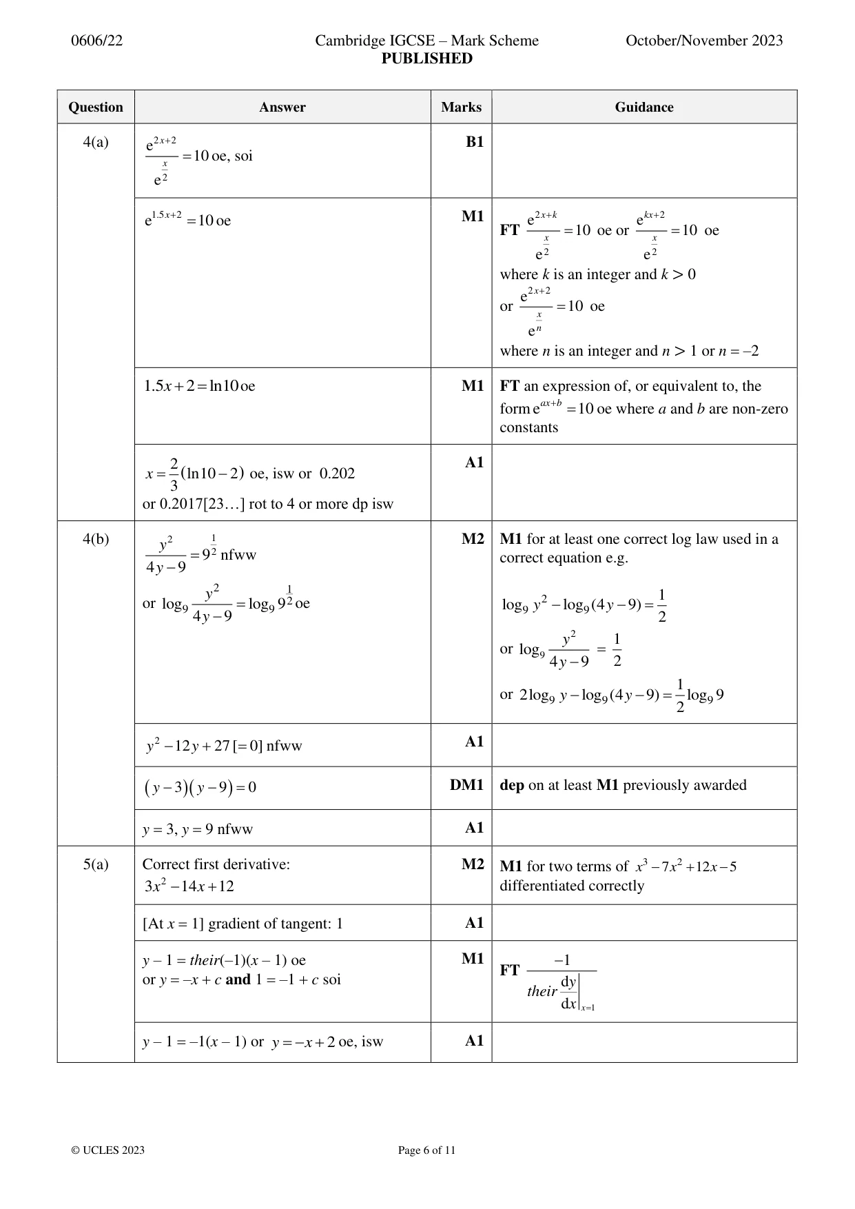 Mark scheme, page 6 of 11