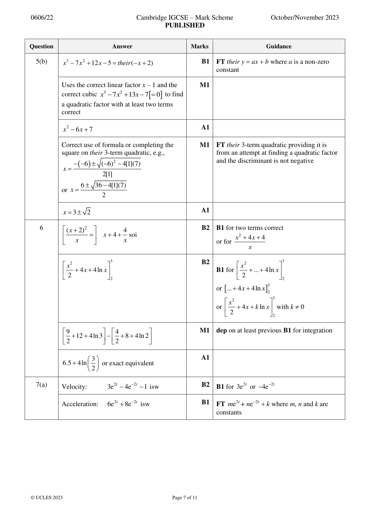Mark scheme, page 7 of 11