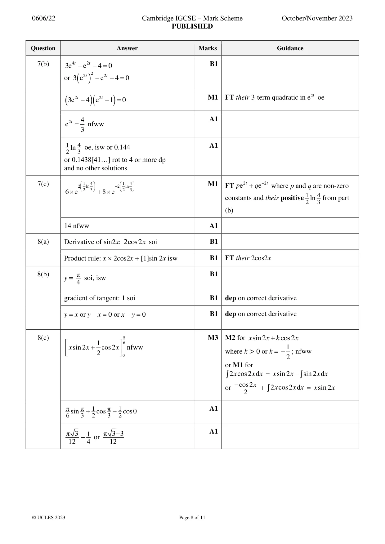 Mark scheme, page 8 of 11