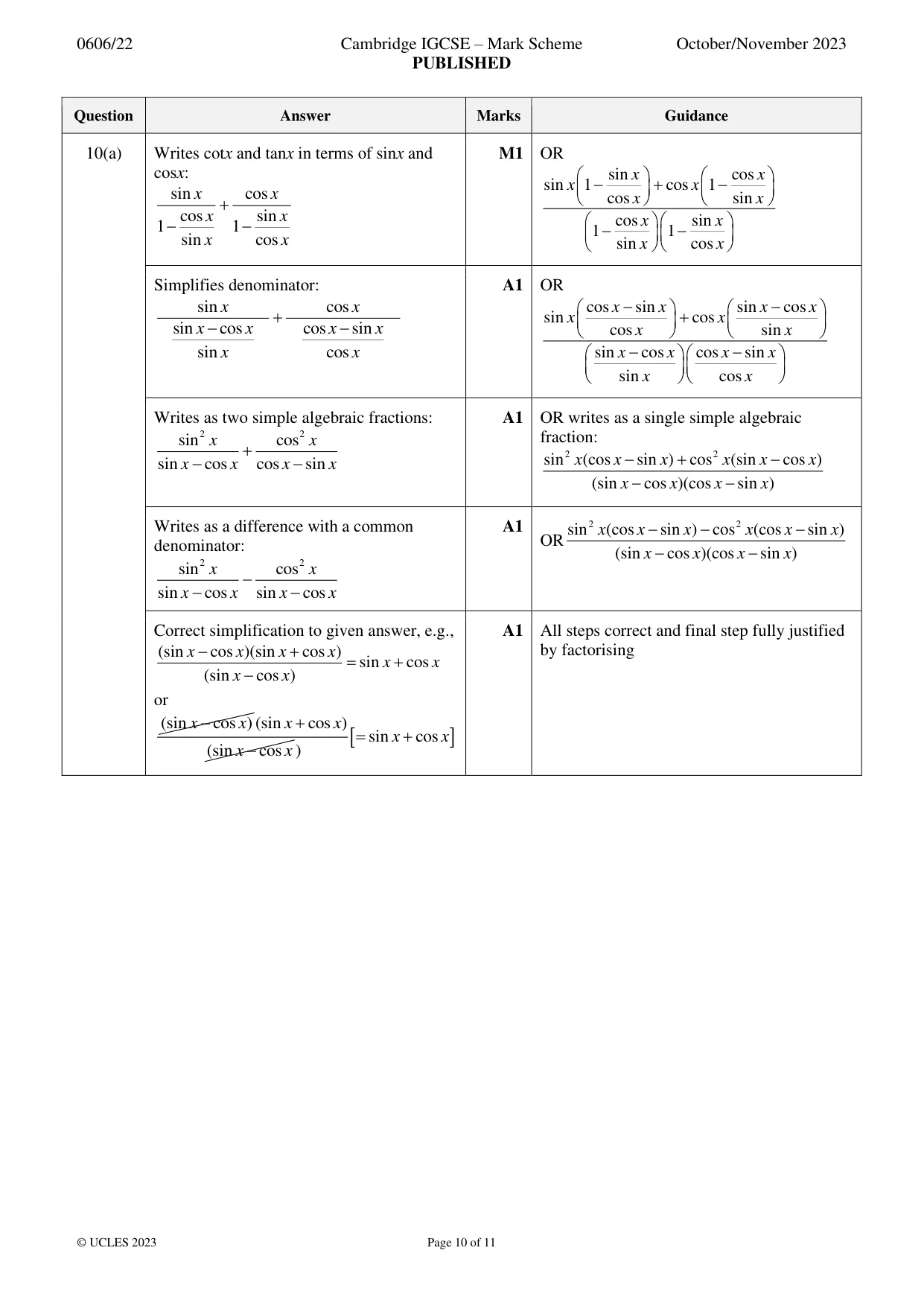 Mark scheme, page 10 of 11