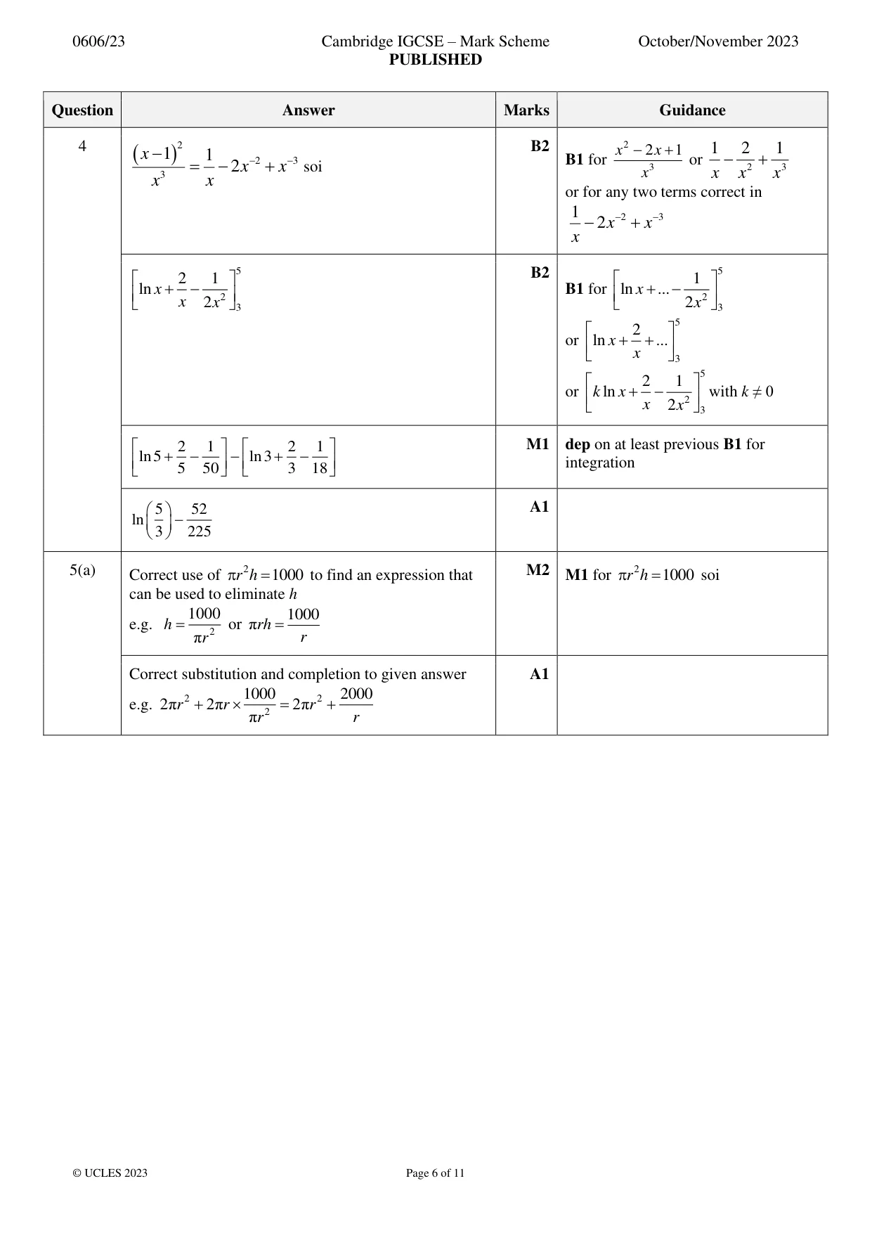 Mark scheme, page 6 of 11